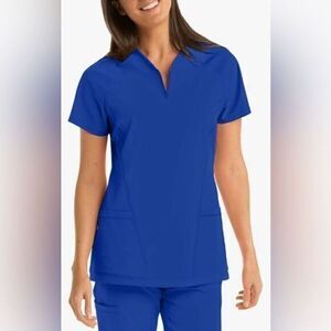 NWT BARCO One Women’s CIEL BLUE 2 Pocket Zip V Neck Raglan Scrub Top - Size 3XL